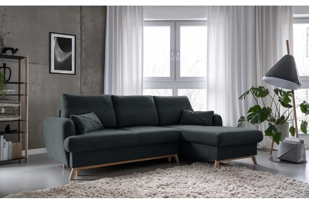 Тъмносив разтегателен/с място за съхранение ъглов диван (десен ъгъл) Scandic Lagom – Miuform