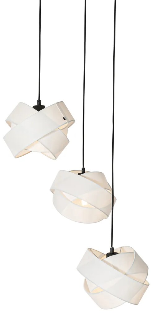 Модерен висящ лампион черен с бяло 3 светлини - Cloth