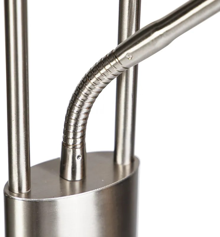 Модерна подова лампа стомана и стъкло с LED и лампа за четене - Divine