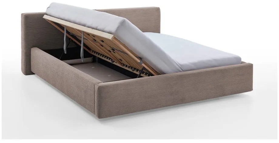 Светлокафяво двойно легло 180x200 cm тапицирано с място за съхранение с включена подматрачна рамка Cube – Meise Möbel
