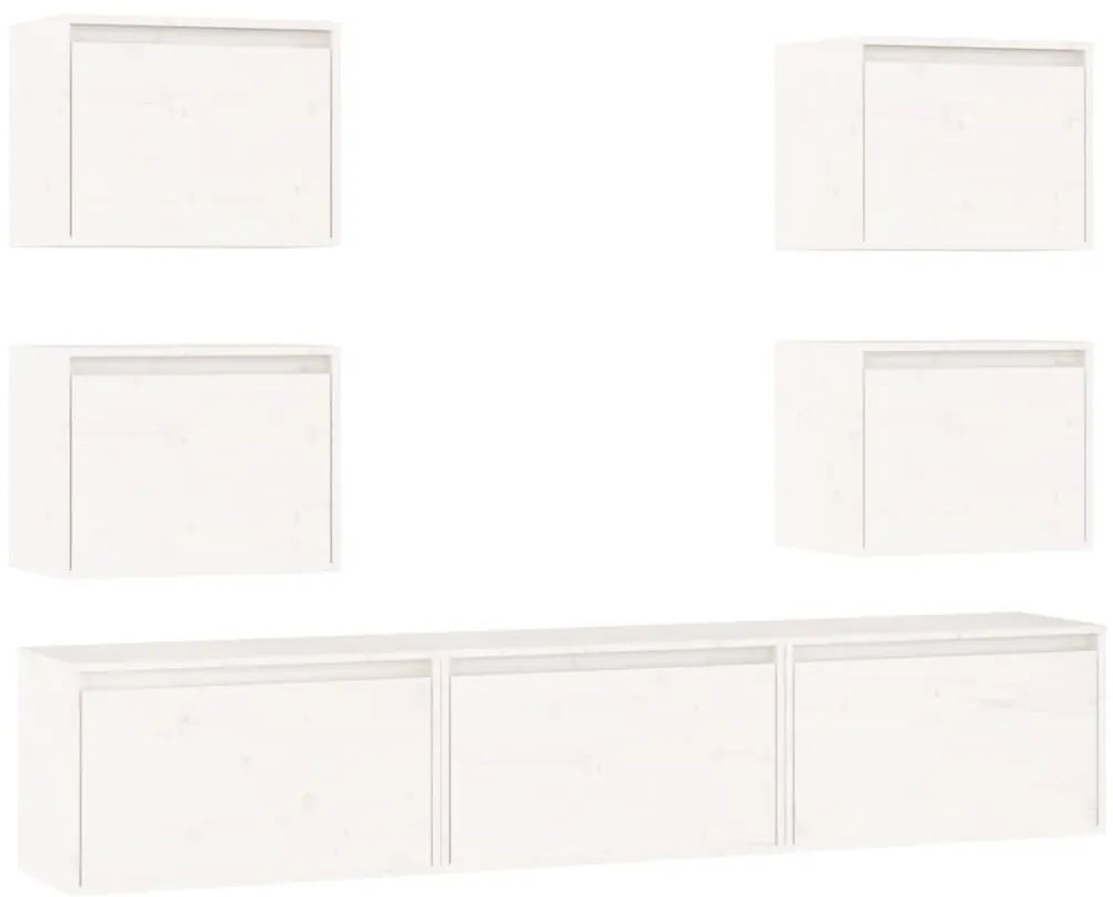 3100225 vidaXL ТВ шкафове, 7 бр, бели, бор масив