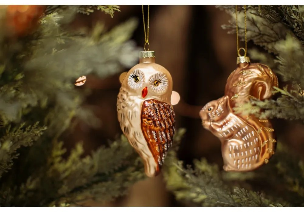Стъклена ръчно изработена коледна украса 13 cm Owl – Sass & Belle