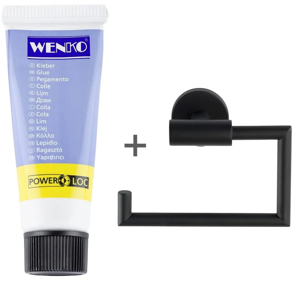 Матово-черен самозалепващ държач за тоалетна хартия от неръждаема стомана Bosio – Wenko