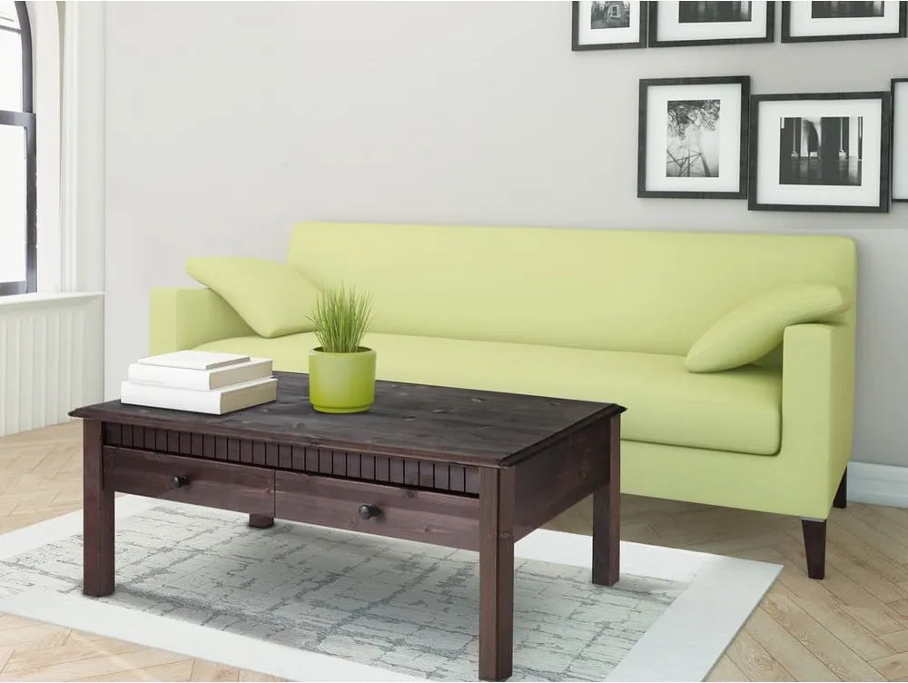 Тъмнокафява масичка за кафе от масивен бор с 2 чекмеджета Linda - Støraa