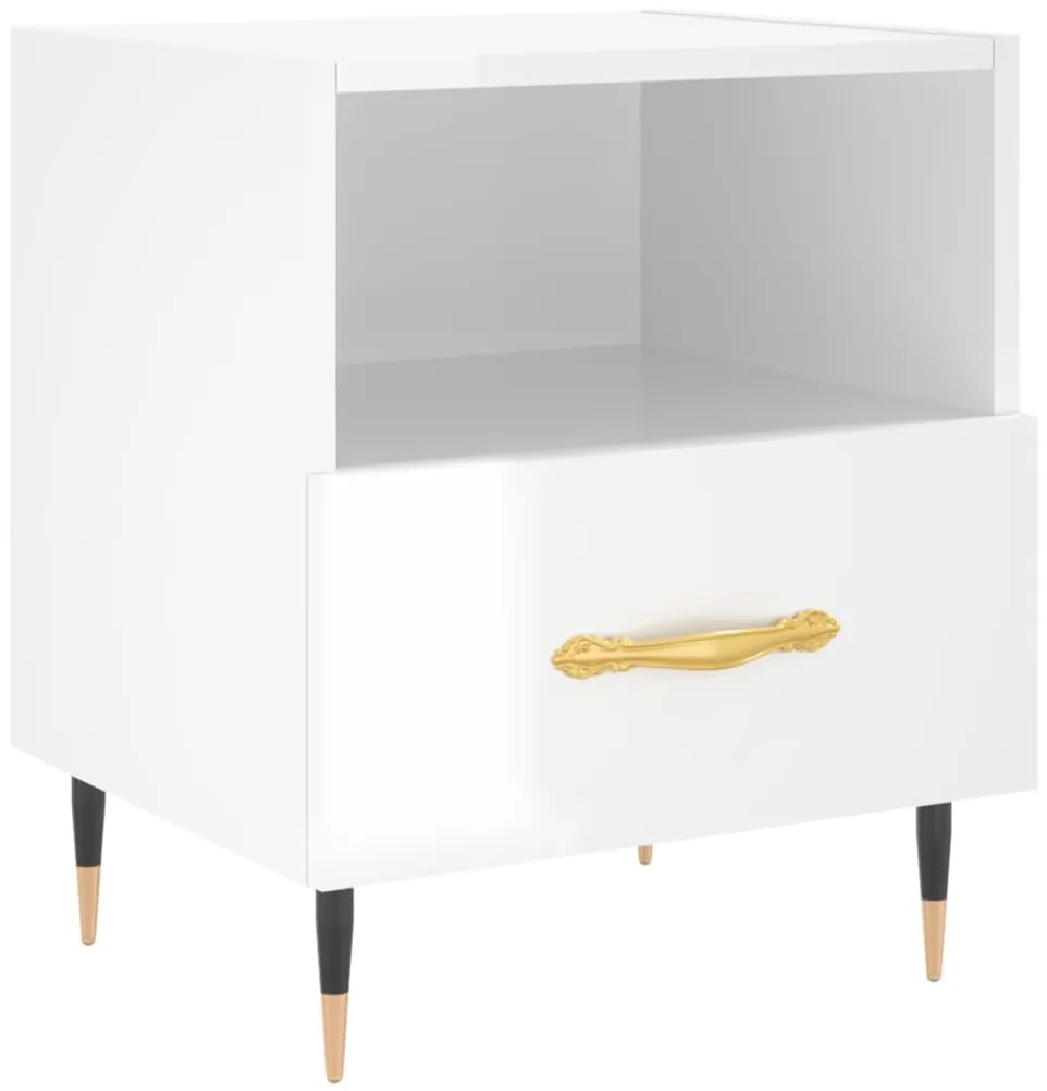 827392 vidaXL Нощно шкафче, бял гланц, 40x35x47,5 см, инженерно дърво