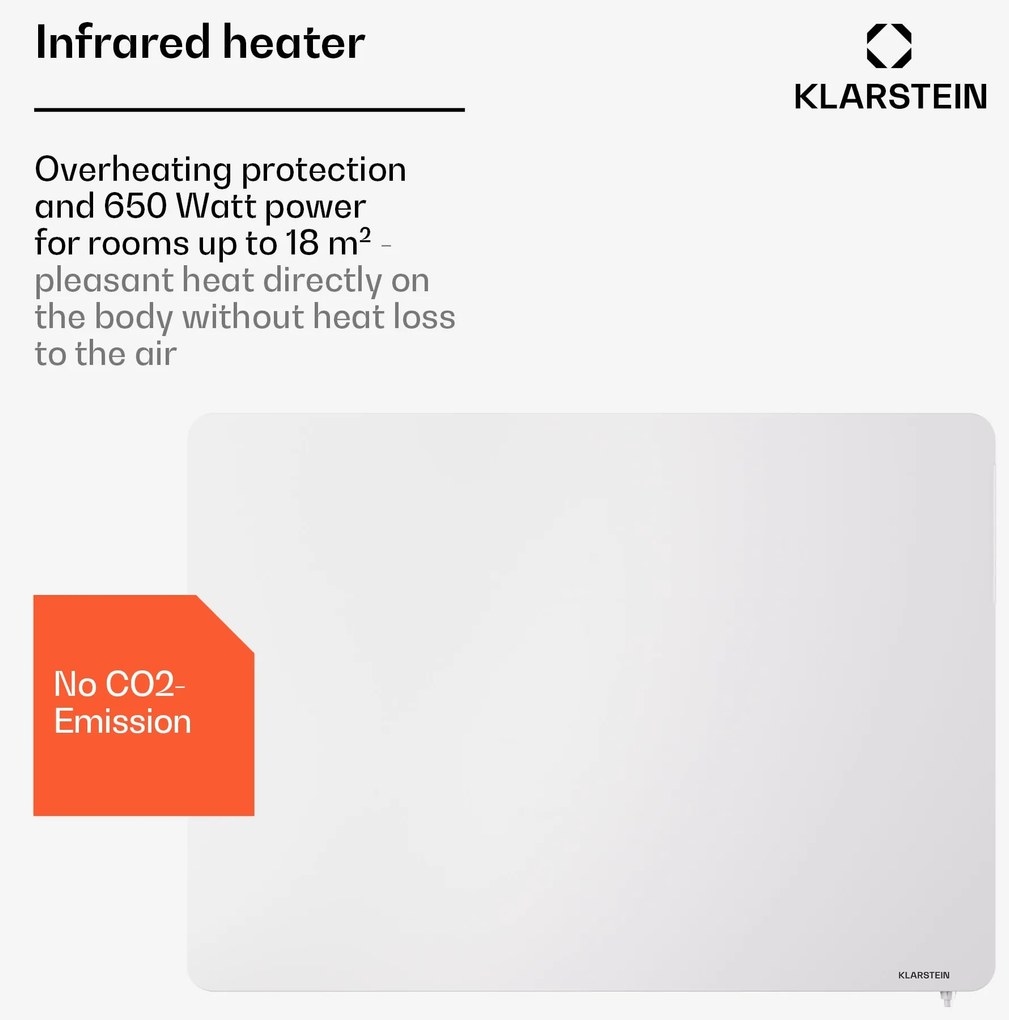 Klarstein Wonderbeam 650 Hybride Инфрачервен отоплител 60 x 84 см 650 W Седмичен таймер Дистанционно управление