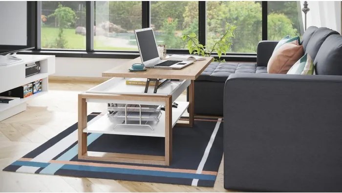 НУО Дъб Сонома/Бял мат -МОДЕРНА ХОЛНА МАСА С ПОВДИГАЩ СЕ ПЛОТ