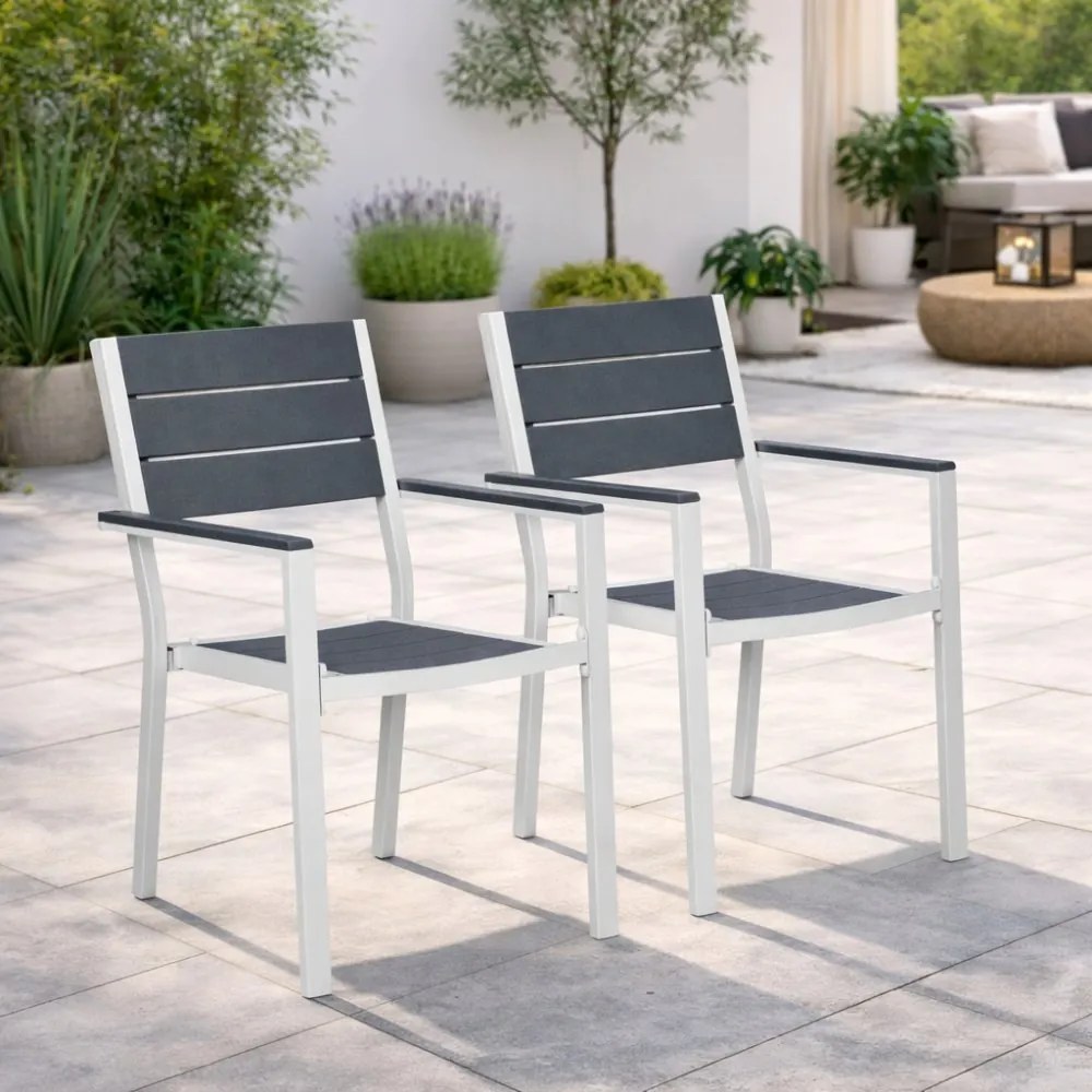 Комплект от 2 градински стола с товароносимост 150 кг Черен