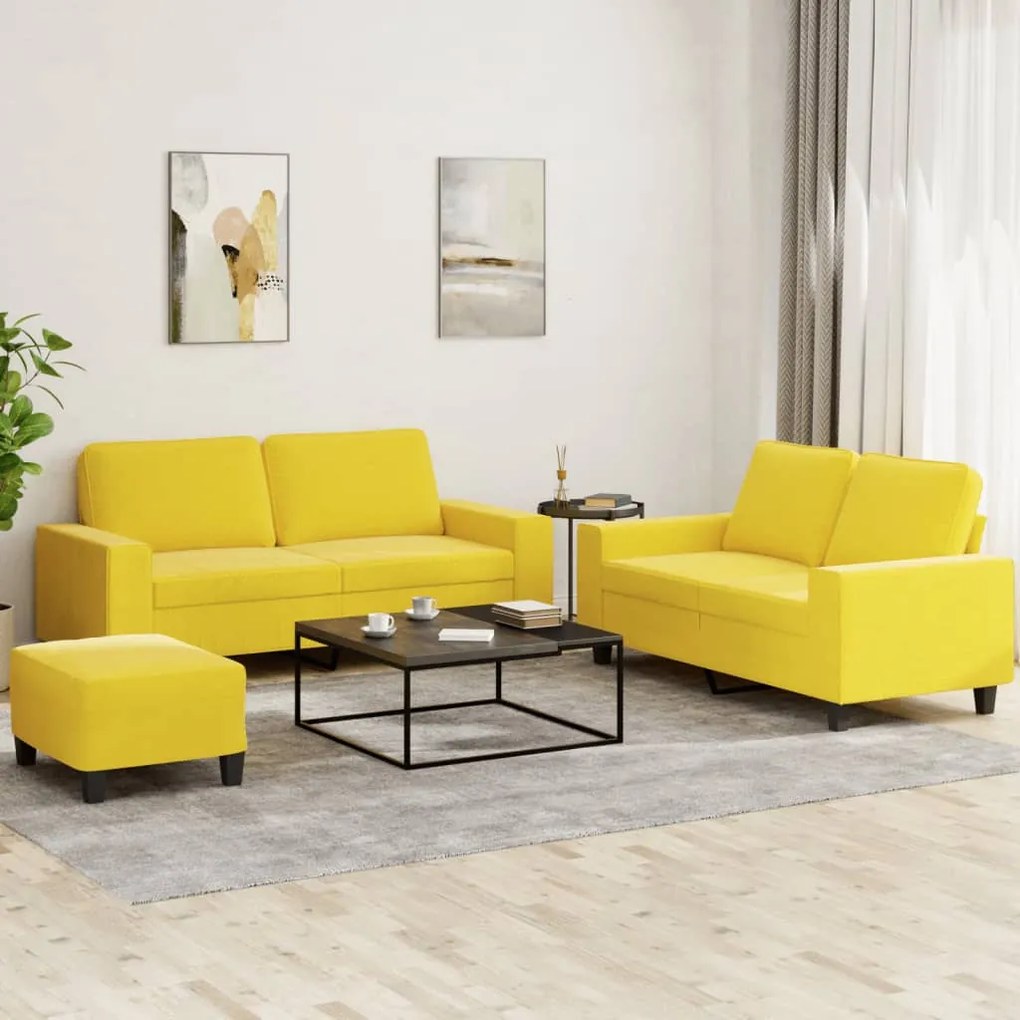 3201895 vidaXL Комплект дивани 3 части светложълт текстил