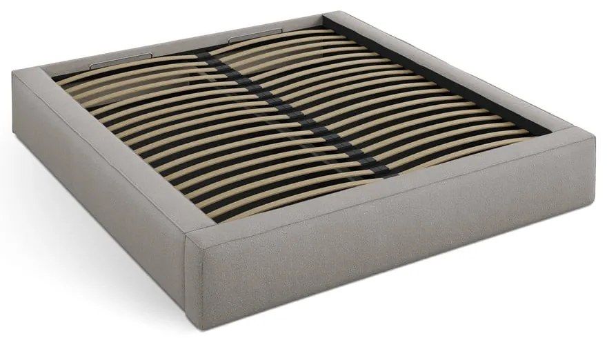 Светлосиво двойно легло 160x200 cm тапицирано с място за съхранение с включена подматрачна рамка Simon Darren – Micadoni