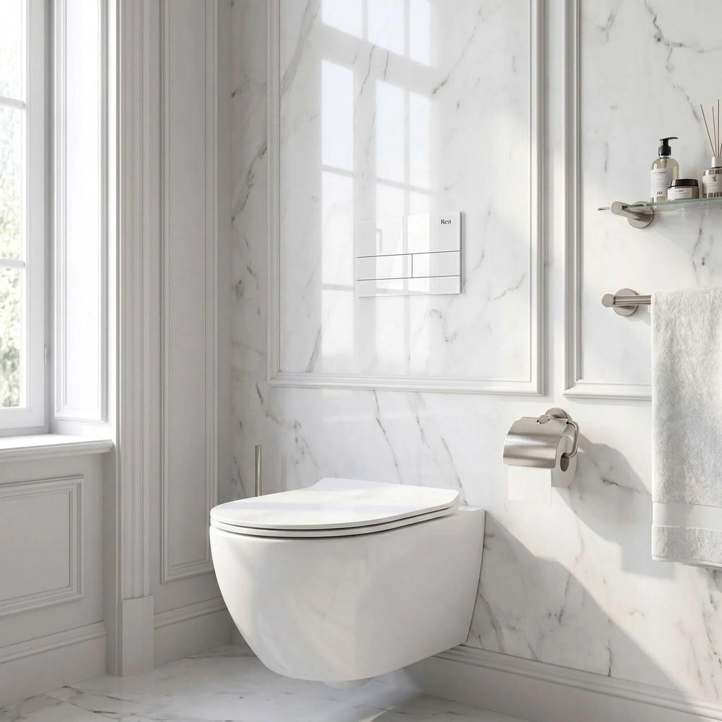 Комплект Структура за Вграждане за WC Slim 024N с Бутон T White Glass