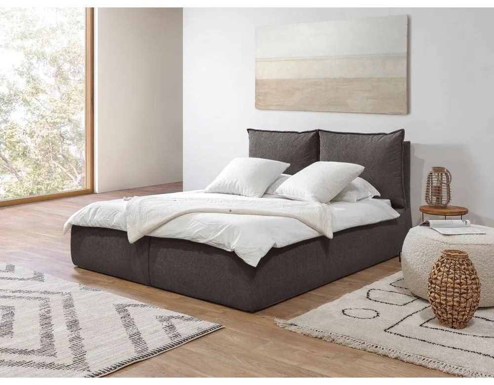 Тъмносиво двойно тапицирано легло с място за съхранение с включена подматрачна рамка 160x200 cm Garance – Bobochic Paris