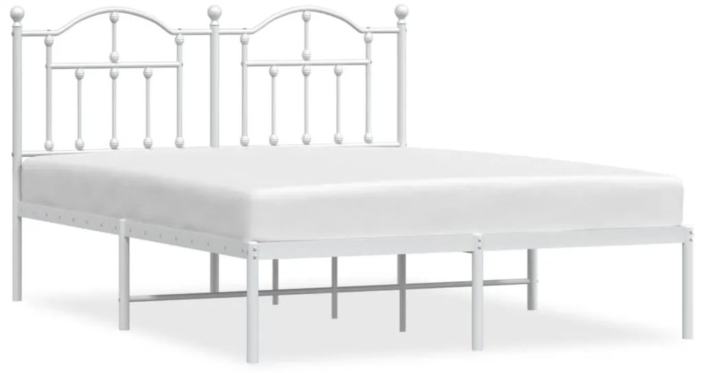 353488 vidaXL Метална рамка за легло с горна табла, бяла, 140x190 см
