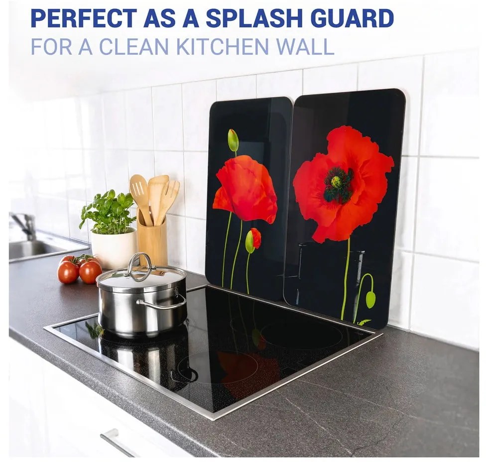 Капаци за печка в комплект от 2 броя от закалено стъкло 52x30 cm Poppy - Maximex