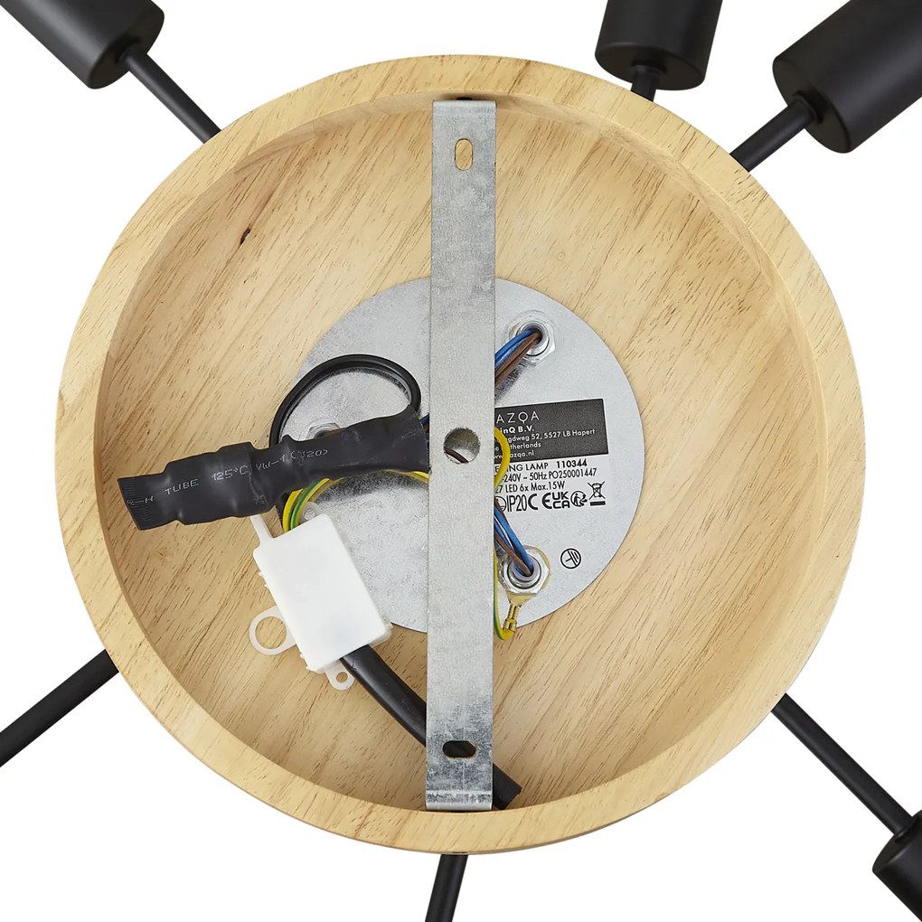 Арт Деко плафон черен с дърво 6 лампи - Sydney