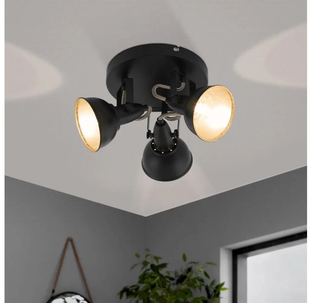 Eglo 75514 - Точково осветително тяло THORNTON 3xE14/28W/230V черно/златисто