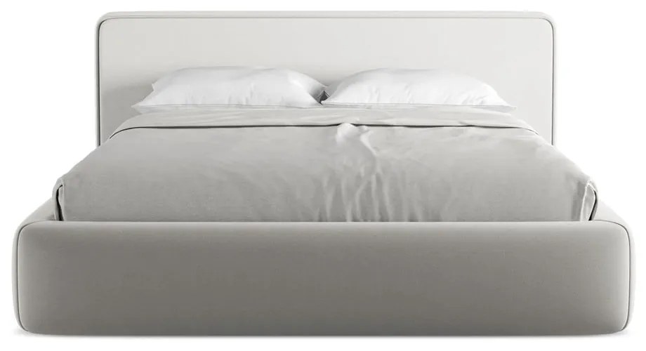 Светлосиво двойно тапицирано легло с място за съхранение и включена подматрачна рамка 160x200 cm Kiana – Makamii