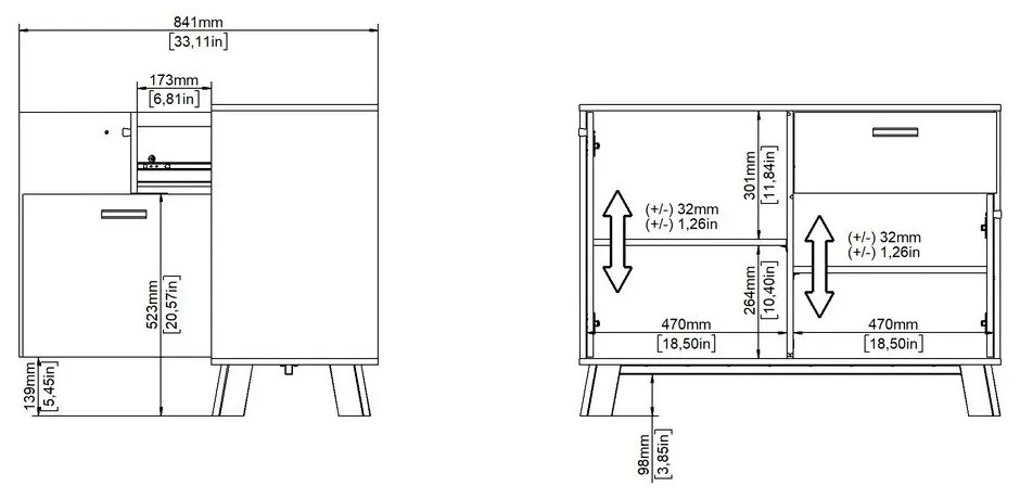 Скрин от дъбов декор в бял и естествен цвят 99x73x39 cm Ikast – Tvilum