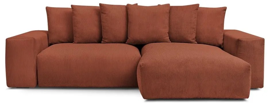 Теракотен сгъваем/с място за съхранение ъглов диван от рипсено кадифе Voltaire – Bobochic Paris