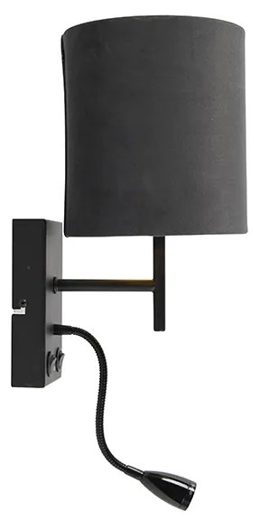 Стенна лампа в стил Арт Деко черна с тъмно сив кадифен абажур - Stacca