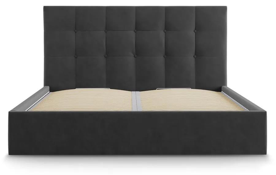 Тъмно сиво кадифено двойно легло , 160 x 200 cm Nerin - Mazzini Beds