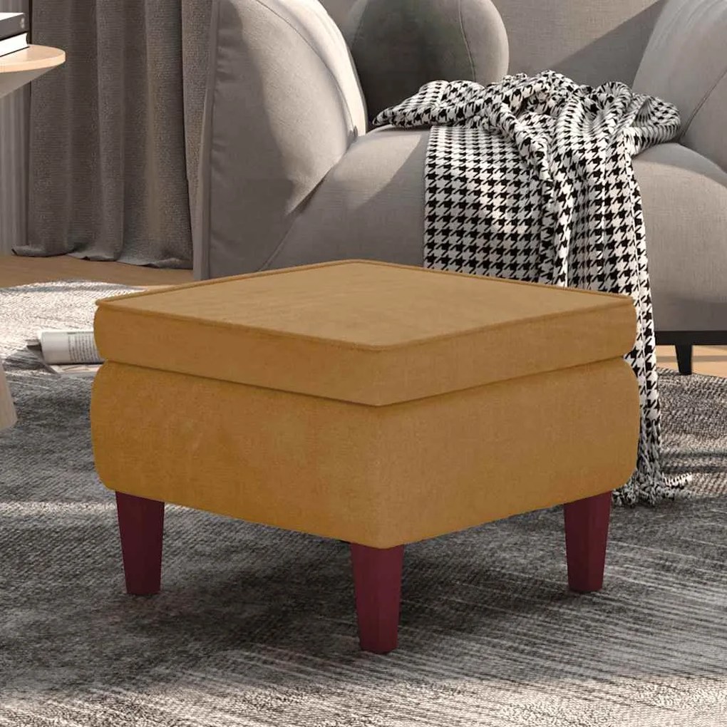 329465 vidaXL Табуретка с дървени крака, кафява, кадифе