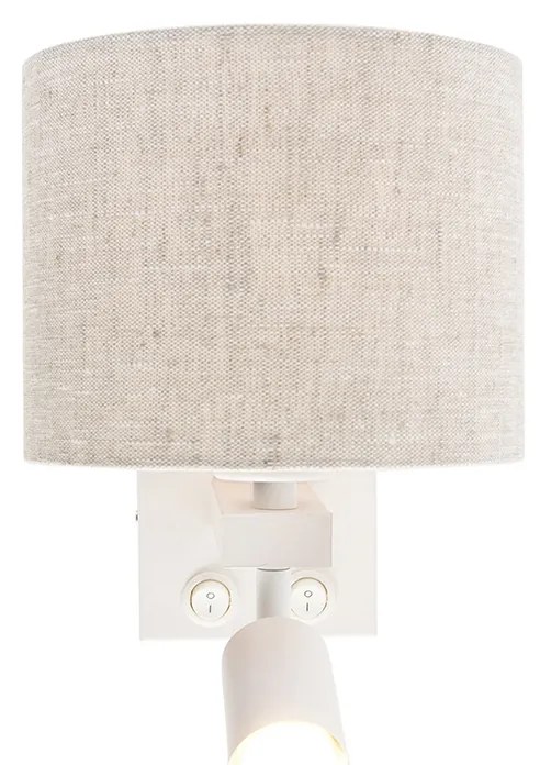 Стенна лампа бяла с лампа за четене и светло сив абажур 18 см - Brescia