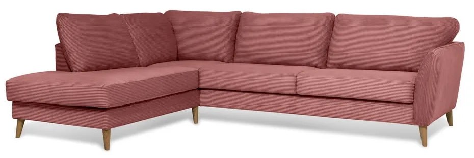 Розов ъглов диван от рипсено кадифе (ляв ъгъл) Paris – Scandic