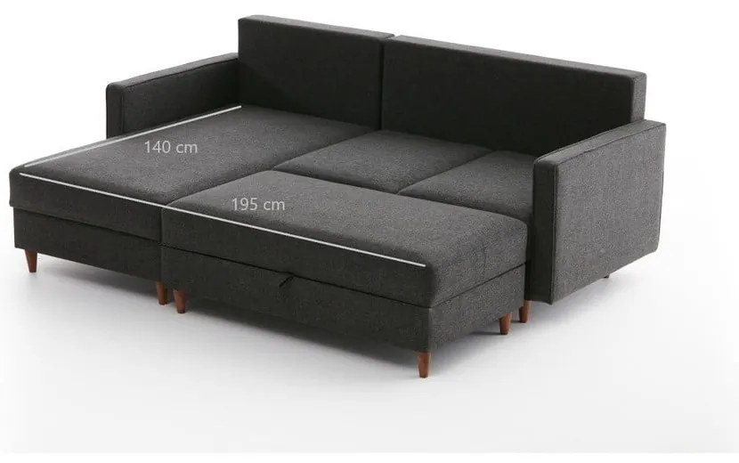 Антрацитен ъглов диван (ляв ъгъл) Eva – Balcab Home