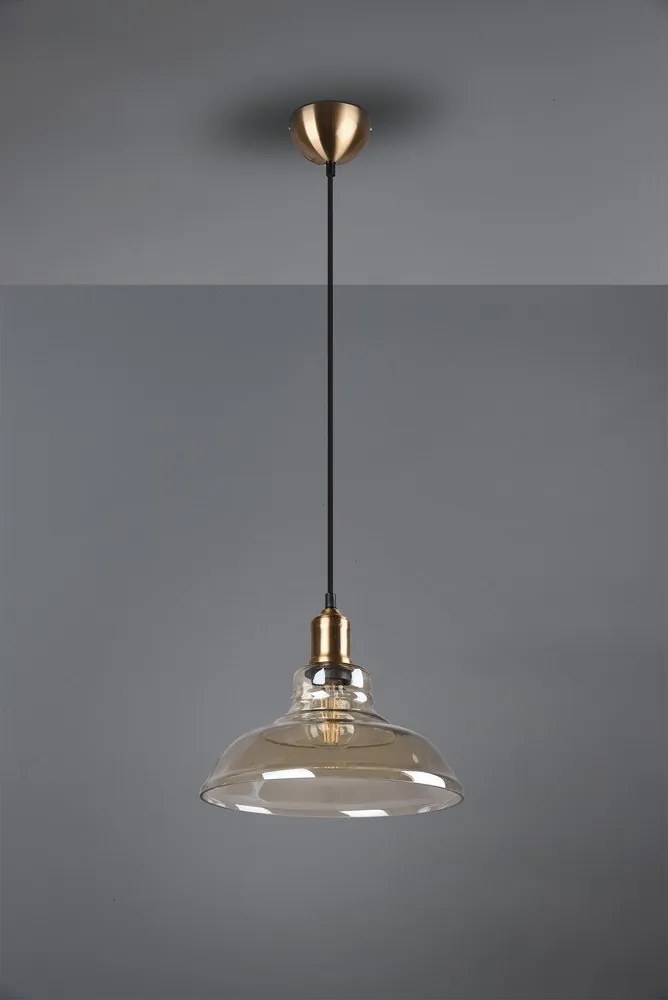 Метално висящо осветително тяло в месингов цвят със стъклен абажур ø 28 cm Aldo – Reality
