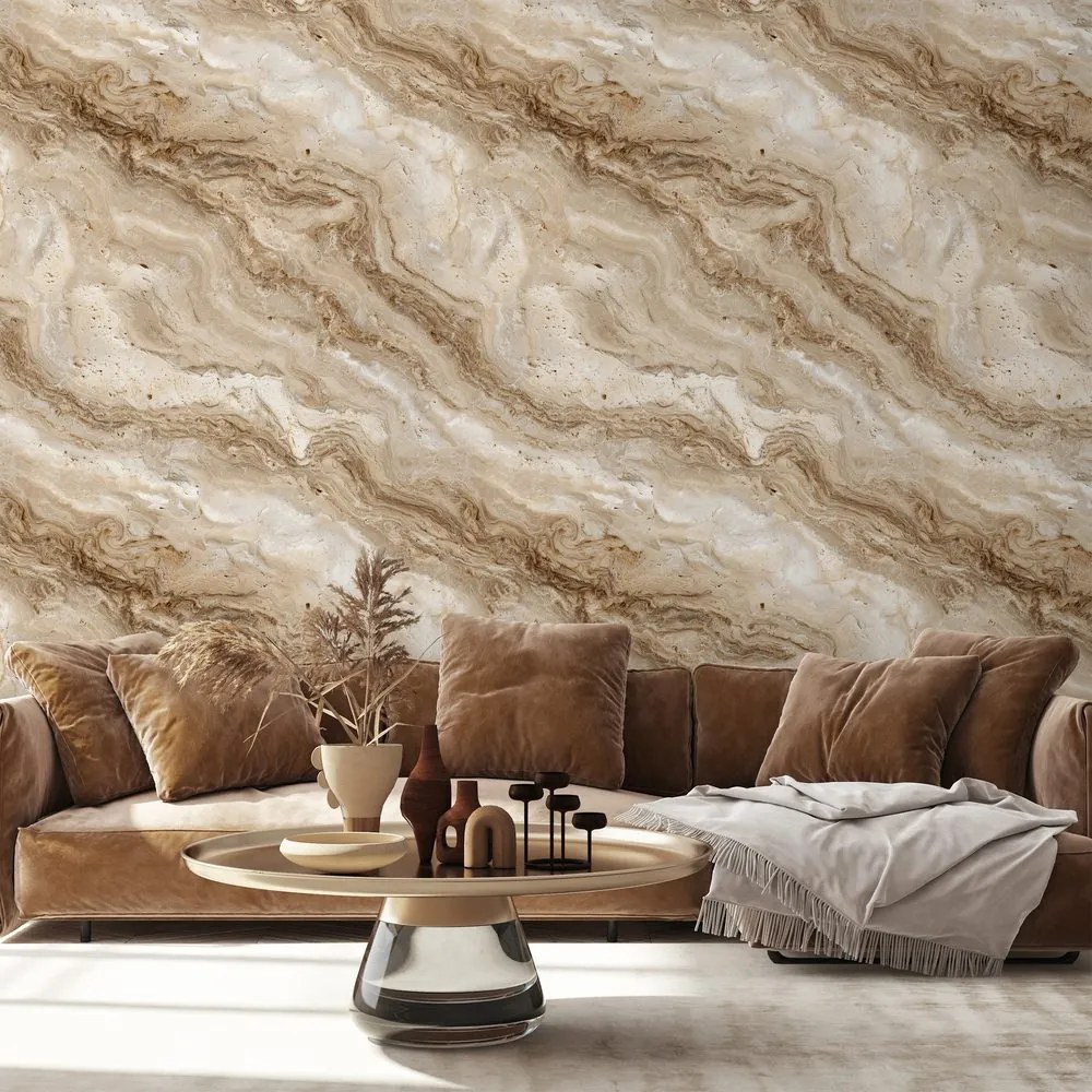 Тапет – Естествен бежов мраморен мотив