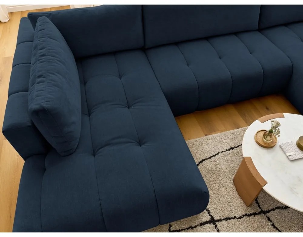 Тъмносин сгъваем/с място за съхранение ъглов диван (ляв ъгъл/U форма) Fuji – Bobochic Paris