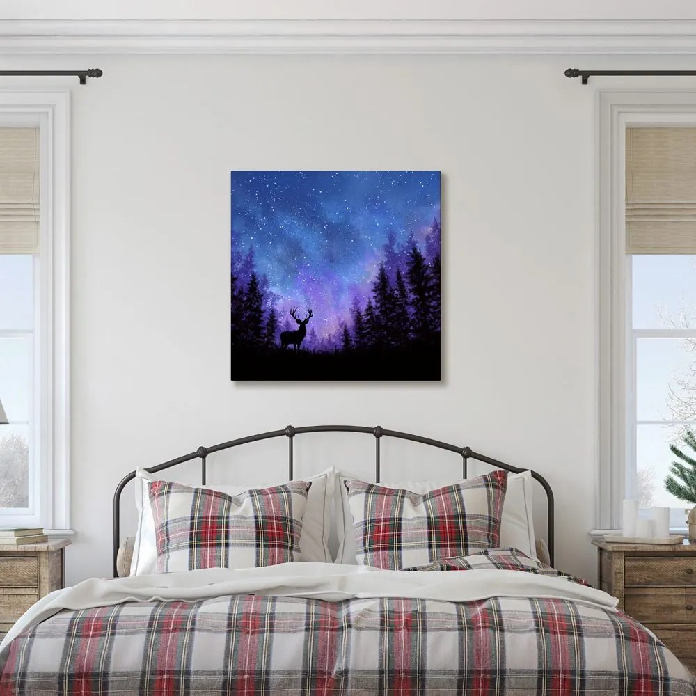 Картина на платно – Зимна магия на нощното небе в силуети