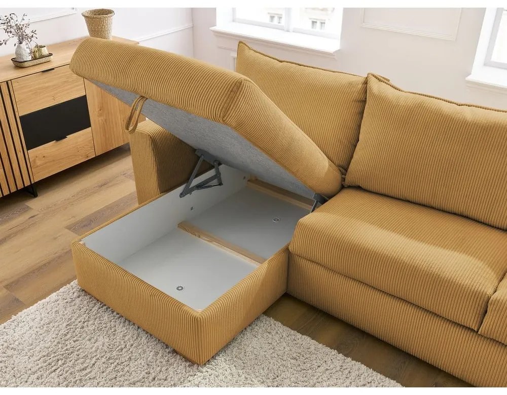 Жълт разтегателен ъглов диван от рипсено кадифе (променлив) Augustin – Bobochic Paris