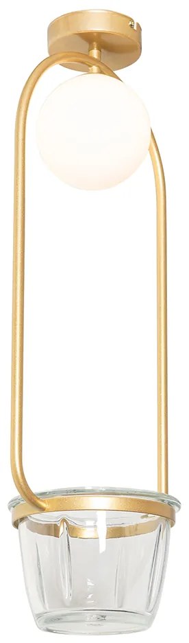 Таванна лампа в стил арт деко златиста с бяло стъкло - Isabella