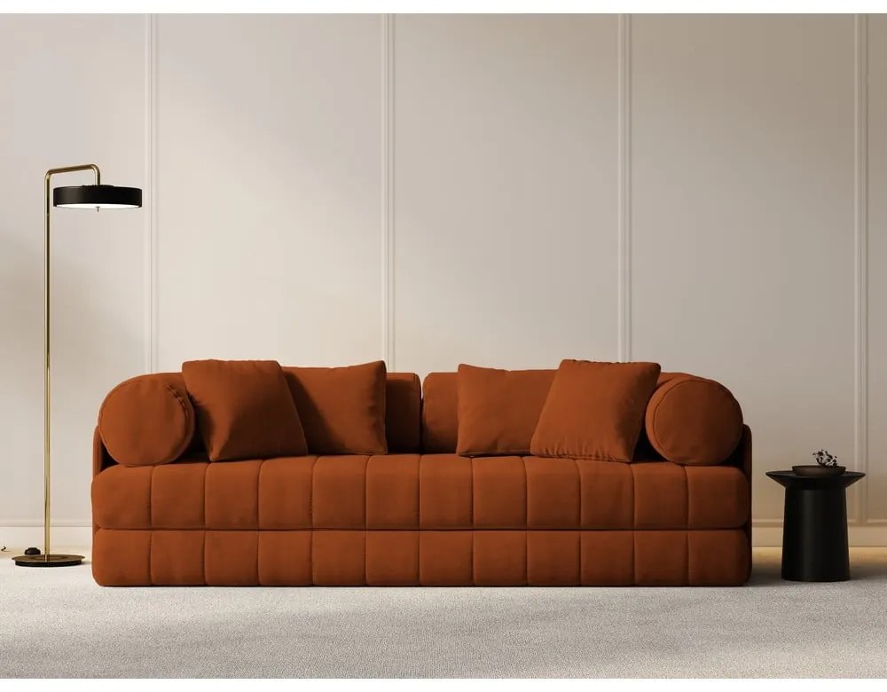 Теракотен кадифен сгъваем диван 206 cm Kemi – Cosmopolitan Design