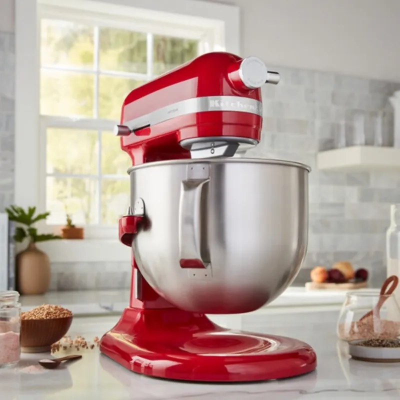 Планетарен миксер KitchenAid Artisan 5KSM70SHXEER, 375 W, 6.6 л, 11 скорости, 67 точки на допир, Повдигане на купата, Специална скорост Fold, Flex Edge, Червен