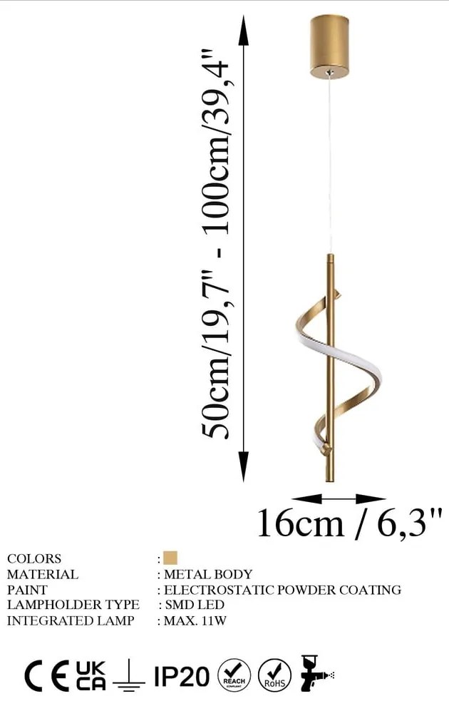LED висящо осветително тяло златно ø 16 cm Likma – Opviq lights