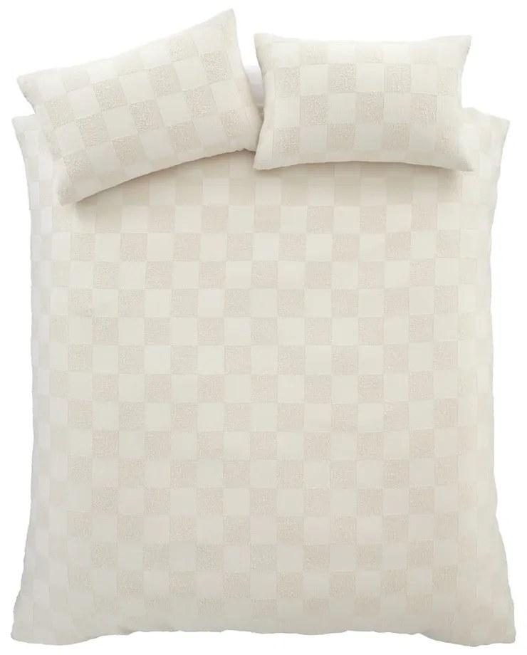 Кремаво удължено спално бельо за двойно легло 230x220 cm Cosy Checkerboard - Catherine Lansfield