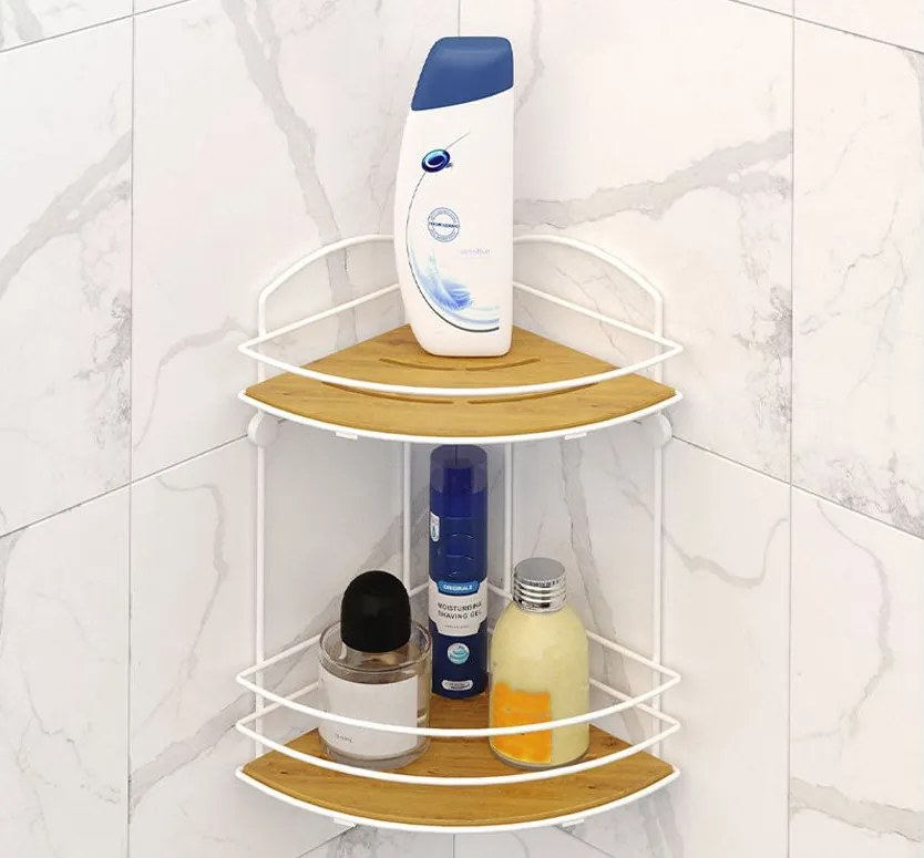 Ъглова етажерка за баня TEKNO TEL BK-074W , 2 нива , дърво