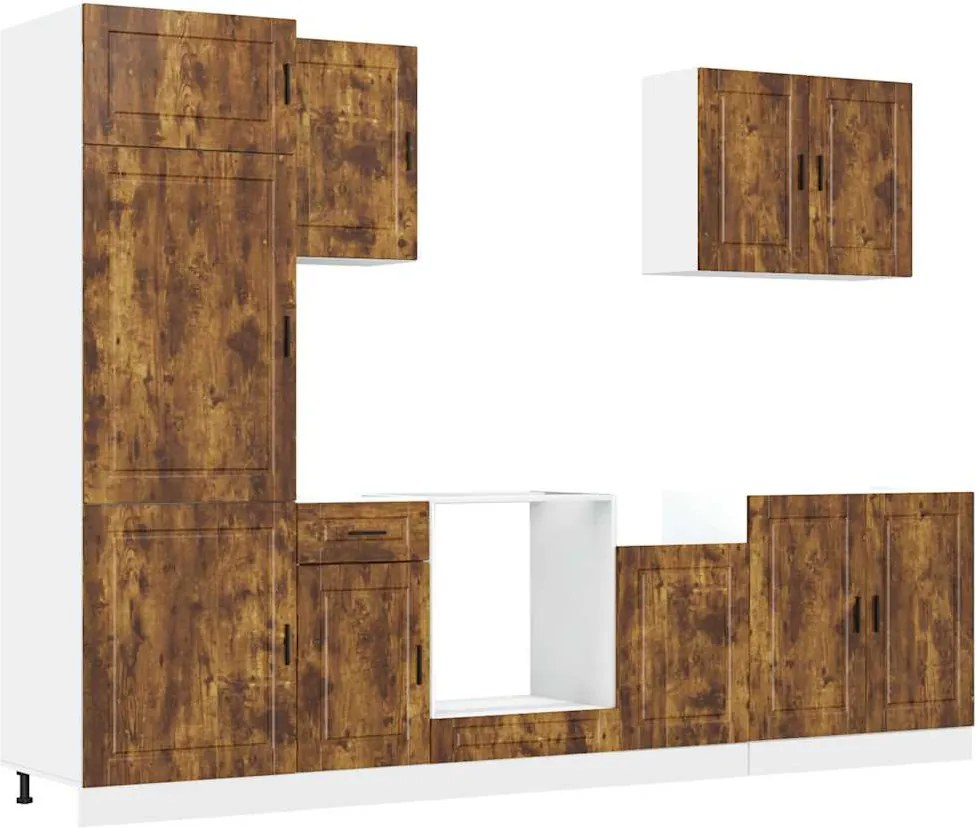 3314786 vidaXL Комплект кухненски шкафове, 7 части, "Porto", опушен дъб, инженерна дървесина