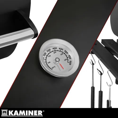 Голяма скара за барбекю на дървени въглища с капак и термометър