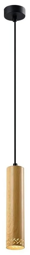 Черна висяща лампа с дървен абажур ø 7 cm Tubo - Candellux Lighting