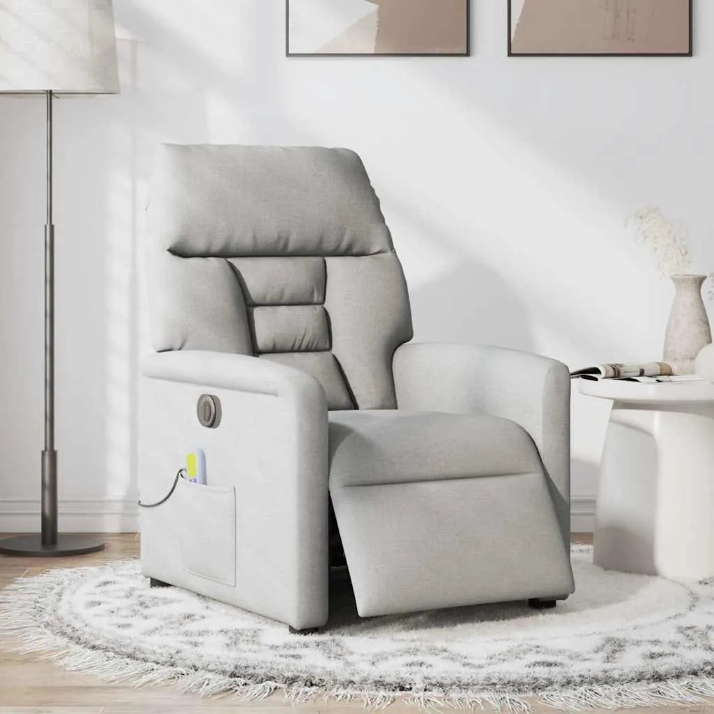 3303031 vidaXL Електрически масажен реклайнер стол, облачно сив, текстил