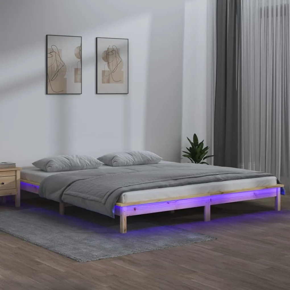 820606 vidaXL Рамка за легло с LED осветление 140x200 см масивно дърво