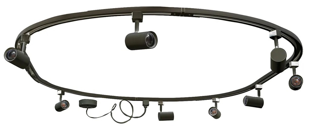 Модерна релсова система за осветление с 8 черни прожектора, 1-фазна, овална, 200см - Iconic Jeana
