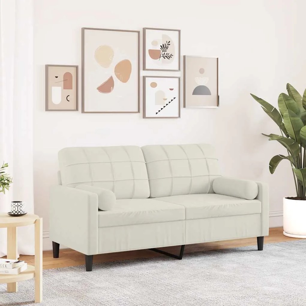 3278227 vidaXL 2-местен диван с декоративни възглавници кремав 140 см кадифе