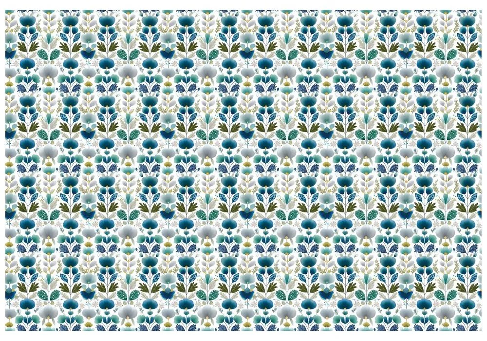 Тапет – Сини цветя на бял фон