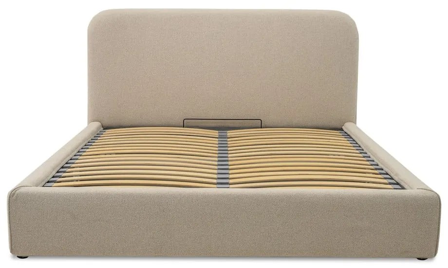 Бежово двойно легло 140x190 cm тапицирано с място за съхранение с включена подматрачна рамка Sea – Scandic