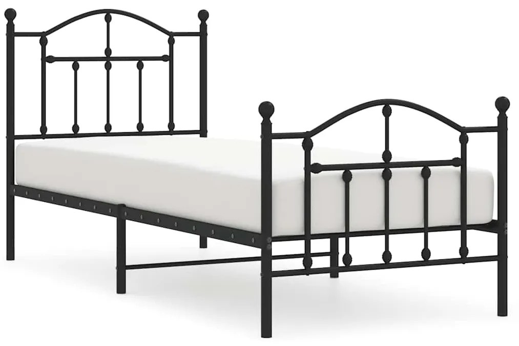 353450 vidaXL Метална рамка за легло с горна и долна табла, черна, 90x200 см